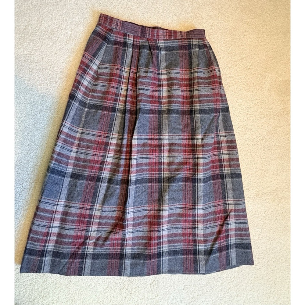 Pendleton Woolen Mills Authentic Tartan Plaid Skirt 12 Red/Gray Vintage Virgin